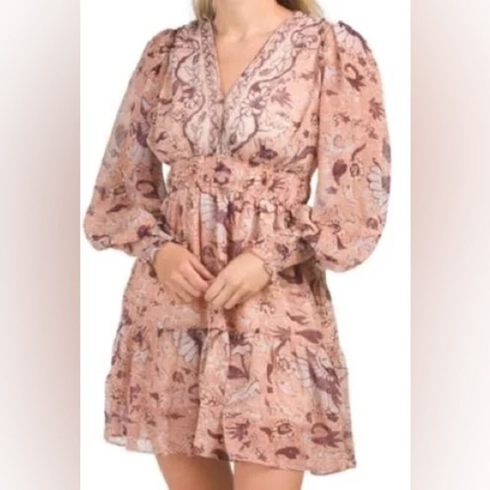 NWT OPT Degage Dress Floral Boho Long Sleeve Summer Spring Vacation Career M